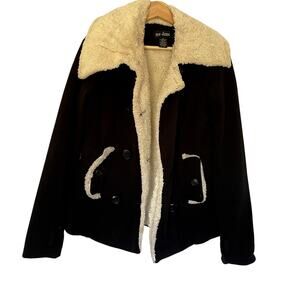 Me Jane fleece sherpa black white sweater button front FLAWS women's size M